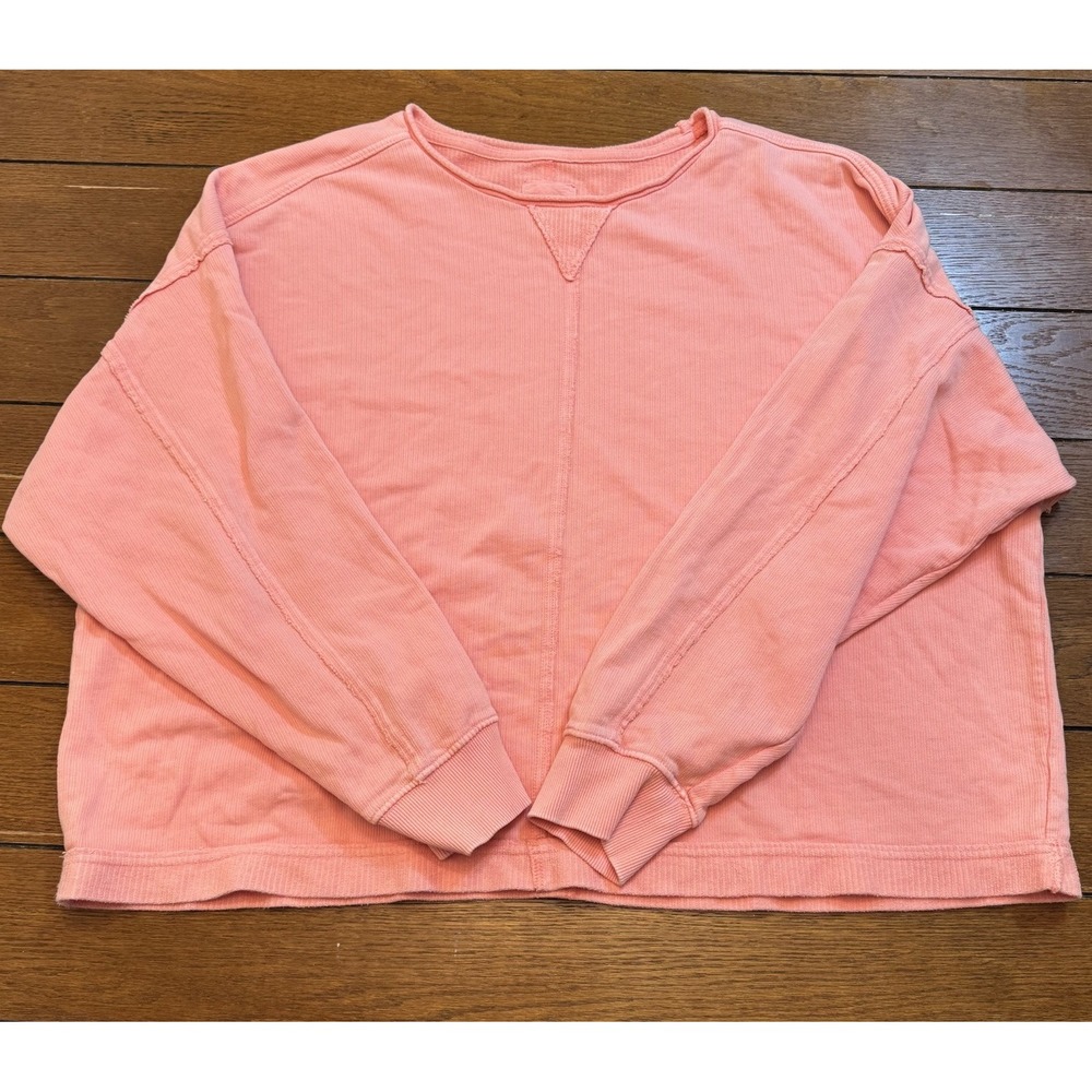 Aerie Coral Pink Cropped Corded Crewneck Sweatshirt Ribbed Oversized Slouchy XL